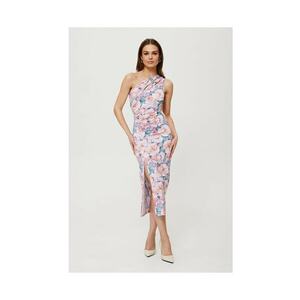 Rochie dama - midi cu imprimeu si decolteu in forma de lacrima - Poliester - Rosu imagine