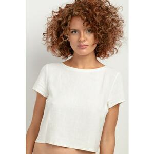 Tricou crop din amestec de in T401 alb imagine