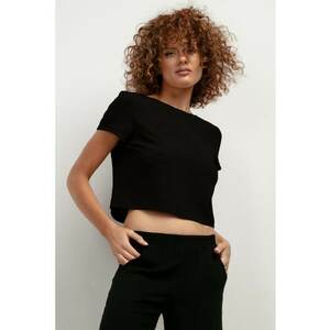 Tricou crop din amestec de in T401 negru imagine