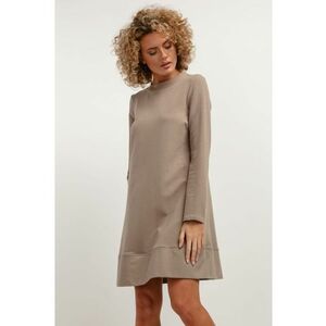 Rochie cu croiala in A si maneca lunga T378 cappuccino imagine