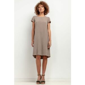 Rochie lejera din amestec de in - cu pliu pe spate T403 - taupe imagine