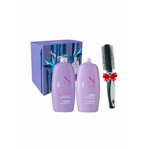 Set pentru netezire Milano Semi Di Lino Smoothing Sampon 1000 ml + Balsam 1000 ml + Perie rotunda imagine