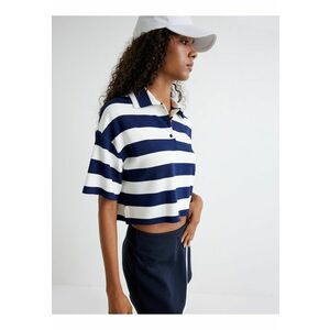 Tricou polo crop cu model in dungi imagine