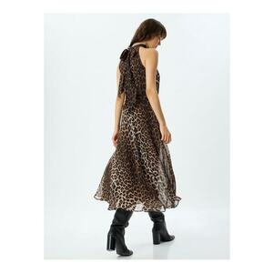 Rochie midi cu imprimeu leopard si decolteu halter imagine