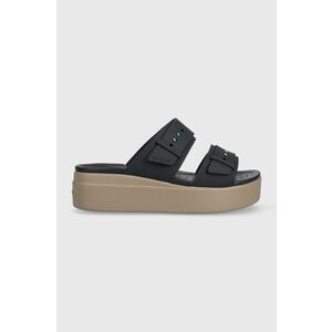 Crocs papuci Brooklyn Low Wedge Sandal femei, culoarea bleumarin, cu platformă 207431 imagine