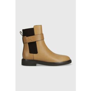 Tory Burch ghete chelsea de piele DOUBLE T CHELSEA BOOT femei, culoarea maro, cu toc plat, 152831-200 imagine