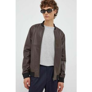 Bruuns Bazaar geaca bomber de piele barbati, culoarea maro, de tranzitie imagine