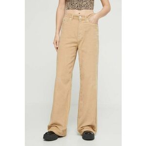 Tommy Jeans pantaloni de catifea cord culoarea bej, lat, high waist imagine