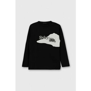 Sisley longsleeve din bumbac pentru copii culoarea negru, cu imprimeu imagine