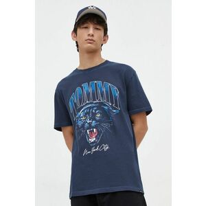 Tommy Jeans tricou din bumbac bărbați, culoarea bleumarin, cu imprimeu DM0DM18281 imagine