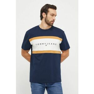 Tommy Jeans tricou din bumbac bărbați, culoarea bleumarin, cu model DM0DM18427 imagine