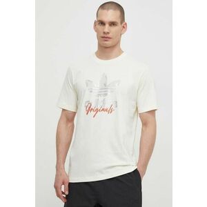 adidas Originals tricou din bumbac bărbați, culoarea bej, cu imprimeu IS2910 imagine