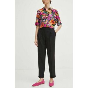 Medicine pantaloni femei, culoarea negru, fason chinos, high waist imagine