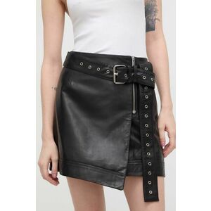 Gestuz fustă de piele culoarea negru, mini, drept 10908969 imagine