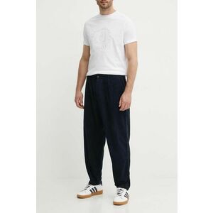 Universal Works pantaloni de catifea cord PLEATED TRACK PANT culoarea bleumarin, drept, 29519 29519 imagine