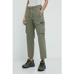 Napapijri pantaloni de bumbac culoarea verde, drept, high waist imagine