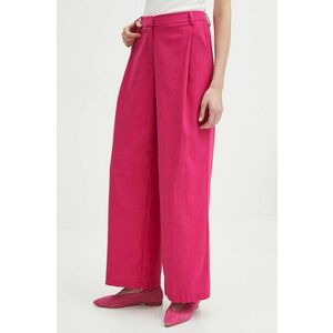 Medicine pantaloni femei, culoarea roz, lat, high waist imagine