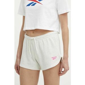 Reebok pantaloni scurti femei, culoarea bej, melanj, medium waist, 100075989 imagine