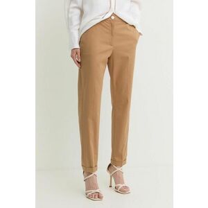 BOSS pantaloni femei, culoarea bej, drept, high waist 50490057 imagine