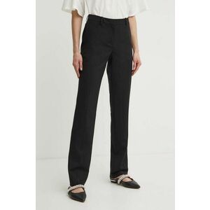 BOSS pantaloni de lana culoarea negru, drept, high waist, 50490045 imagine