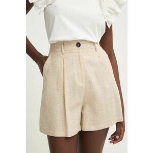 Answear Lab pantaloni scurți cu in culoarea bej, neted, high waist imagine