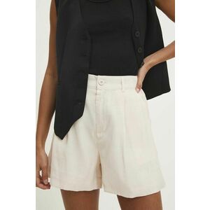 Answear Lab pantaloni scurti femei, culoarea bej, neted, high waist imagine