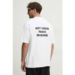 Drôle de Monsieur tricou din bumbac Le T-Shirt Slogan barbati, culoarea alb, cu imprimeu, PERM-TS203-CO002-OPW imagine