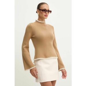 Luisa Spagnoli pulover de lana MONET femei, culoarea bej, light, cu turtleneck, 58404 imagine