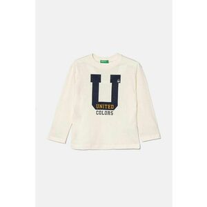 United Colors of Benetton longsleeve din bumbac pentru copii culoarea bej, cu imprimeu, 3096G10FM imagine