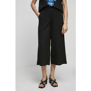 Medicine pantaloni din in femei, culoarea negru, fason culottes, high waist imagine