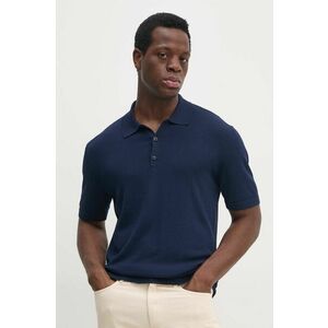 Sisley tricou polo barbati, culoarea albastru marin, neted, 112AS300H imagine