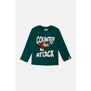 United Colors of Benetton longsleeve din bumbac pentru copii x Looney Tunes culoarea verde, cu imprimeu, 3ATNG10GY imagine