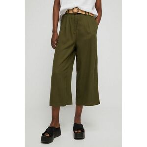 Medicine pantaloni femei, culoarea verde, lat, high waist imagine