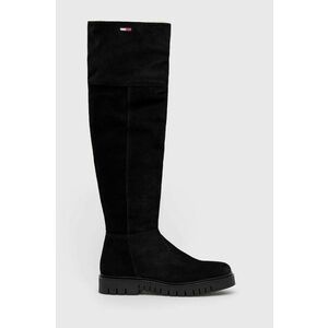 Tommy Jeans cizme din piele intoarsa Warmlined Long Boot femei, culoarea negru, cu platforma, izolat imagine