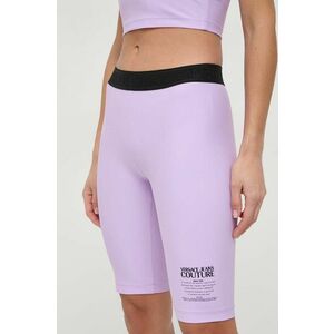 Versace Jeans Couture pantaloni scurti femei, culoarea violet, cu imprimeu, high waist imagine