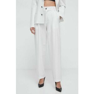 Versace Jeans Couture pantaloni femei, culoarea alb, lat, high waist imagine