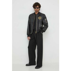 Versace Jeans Couture geaca de piele barbati, culoarea negru, de tranzitie imagine