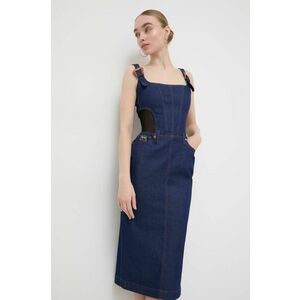 Versace Jeans Couture rochie jeans culoarea albastru marin, midi, drept imagine