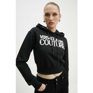 Versace Jeans Couture hanorac de bumbac femei, culoarea negru, cu glugă, cu imprimeu, 77HAIE07 CF00E imagine