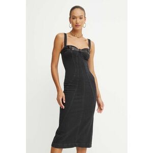 Versace Jeans Couture rochie jeans culoarea negru, midi, mulata, 77HAO96P DW060SW0 imagine