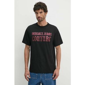 Versace Jeans Couture tricou din bumbac barbati, culoarea negru, cu imprimeu, 77GAHL00 CJ01L imagine