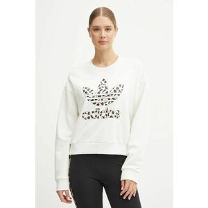 adidas Originals hanorac de bumbac Leopard Sweat femei, culoarea alb, cu imprimeu, IW8477 imagine