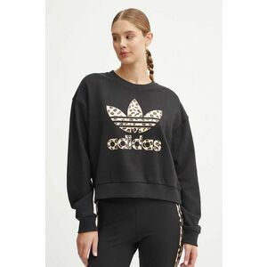 adidas Originals hanorac de bumbac Leopard Sweat femei, culoarea negru, cu imprimeu, IW8480 imagine