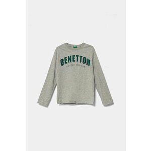 United Colors of Benetton longsleeve din bumbac pentru copii culoarea gri, cu imprimeu, 3ATNC10KQ imagine