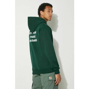 Drôle de Monsieur hanorac de bumbac Le Hoodie Slogan barbati, culoarea verde, cu glugă, cu imprimeu, PERM-HO162-CO127-DGN imagine