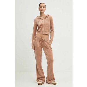 Juicy Couture pantaloni de trening din velur HERITAGE CROWN CAISA LOW RISE PANT culoarea maro, cu imprimeu, JCGBJ224012 imagine