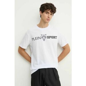 PLEIN SPORT tricou din bumbac barbati, culoarea alb, cu imprimeu, AADC MTK7197 SJY001N imagine