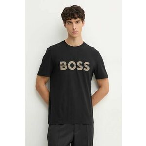 Boss Green tricou din bumbac barbati, culoarea negru, cu imprimeu, 50525208 imagine