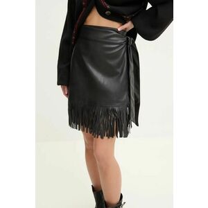 Never Fully Dressed fusta Vegan Leather Mini Fringe Jaspre culoarea negru, mini, creion, NFDSK591 imagine