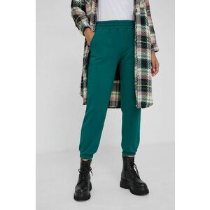 Answear Lab Pantaloni de bumbac femei, culoarea verde, material neted imagine